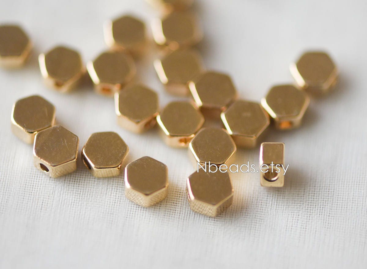 20pcs Gold/ Silver tone Hexagon Flat Spacer Beads 5/ 6mm, Gold/ Rhodium plated Brass Flat Spacer Beads (GB-118)
