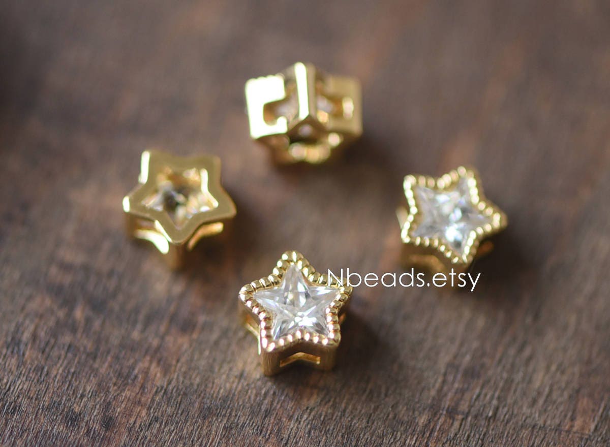 10pcs Gold plated Brass Rhinestone Star Spacer Beads 7mm (GB-123)