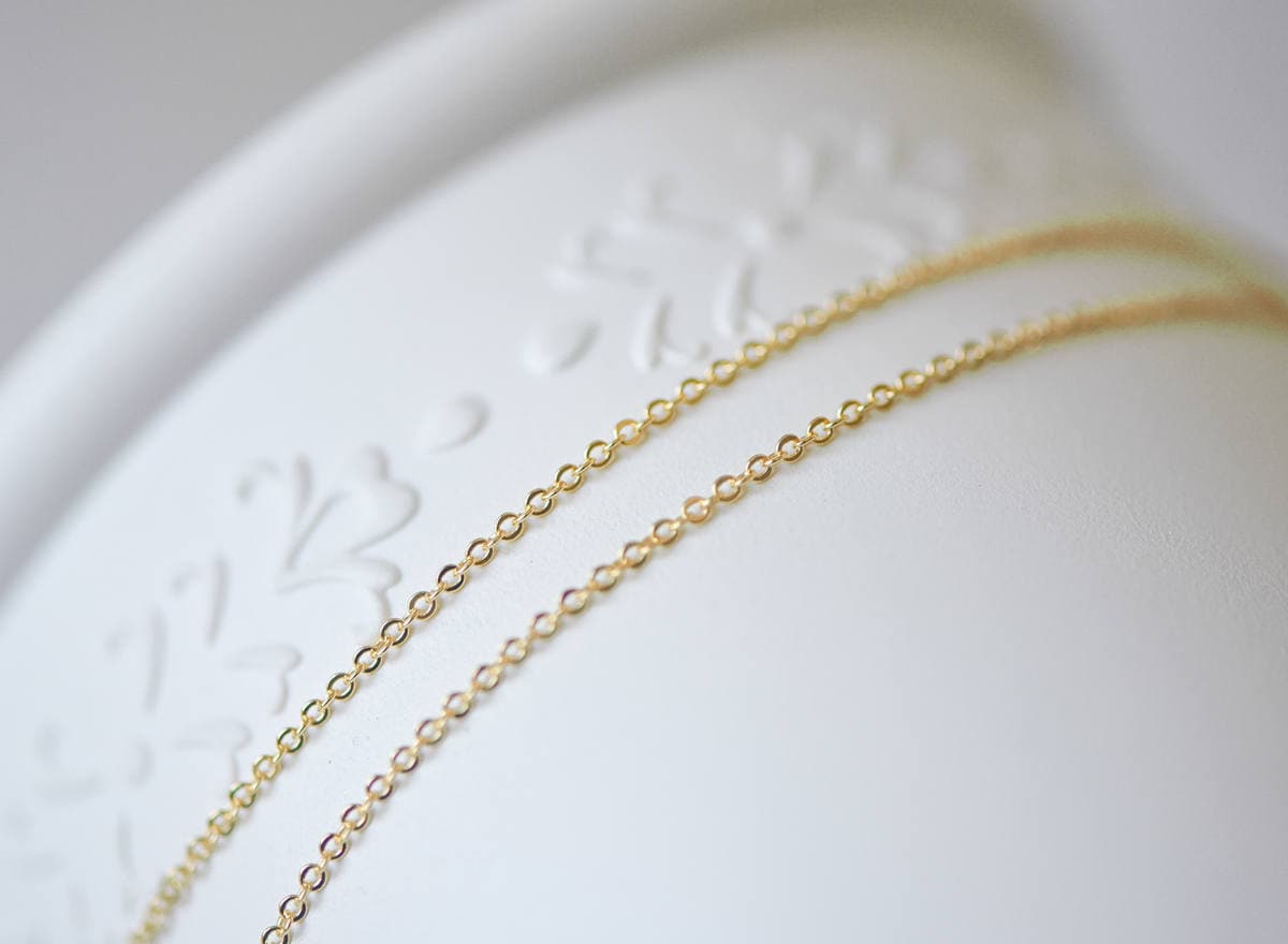 Dainty Gold plated Brass Cable Chains, Soldered Oval Chain Wholesale, 1.2/ 1.4/ 1.6/ 1.8/ 2/ 3.2mm Multi Sizes (#LK-106)/ 1 Meter=3.3 ft