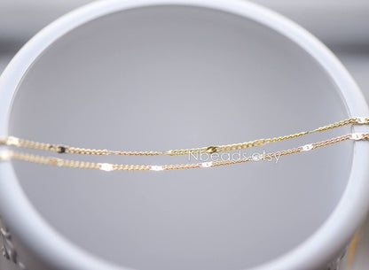 Dainty Gold/ Rhodium plated Brass Curb Chains, 1.3mm Delicate Thin Chains with 1.8mm Flat Links (#LK-128)/ 1 Meter=3.3 ft