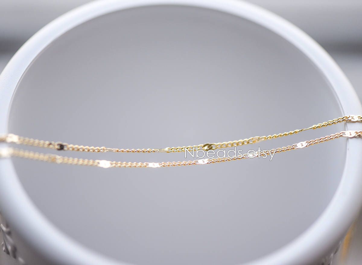 Dainty Gold/ Rhodium plated Brass Curb Chains, 1.3mm Delicate Thin Chains with 1.8mm Flat Links (#LK-128)/ 1 Meter=3.3 ft