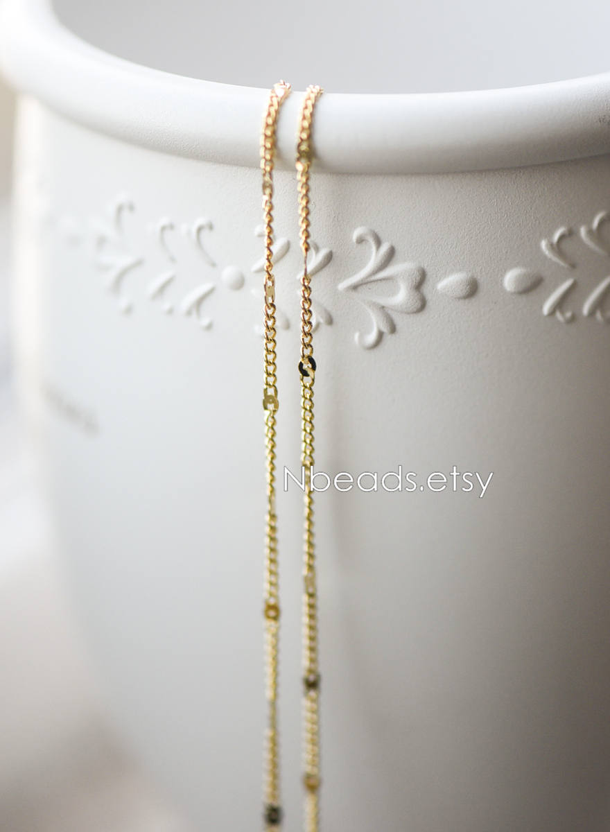 Dainty Gold/ Rhodium plated Brass Curb Chains, 1.3mm Delicate Thin Chains with 1.8mm Flat Links (#LK-128)/ 1 Meter=3.3 ft