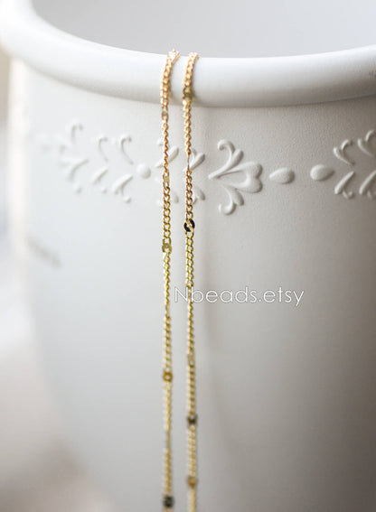 Dainty Gold/ Rhodium plated Brass Curb Chains, 1.3mm Delicate Thin Chains with 1.8mm Flat Links (#LK-128)/ 1 Meter=3.3 ft