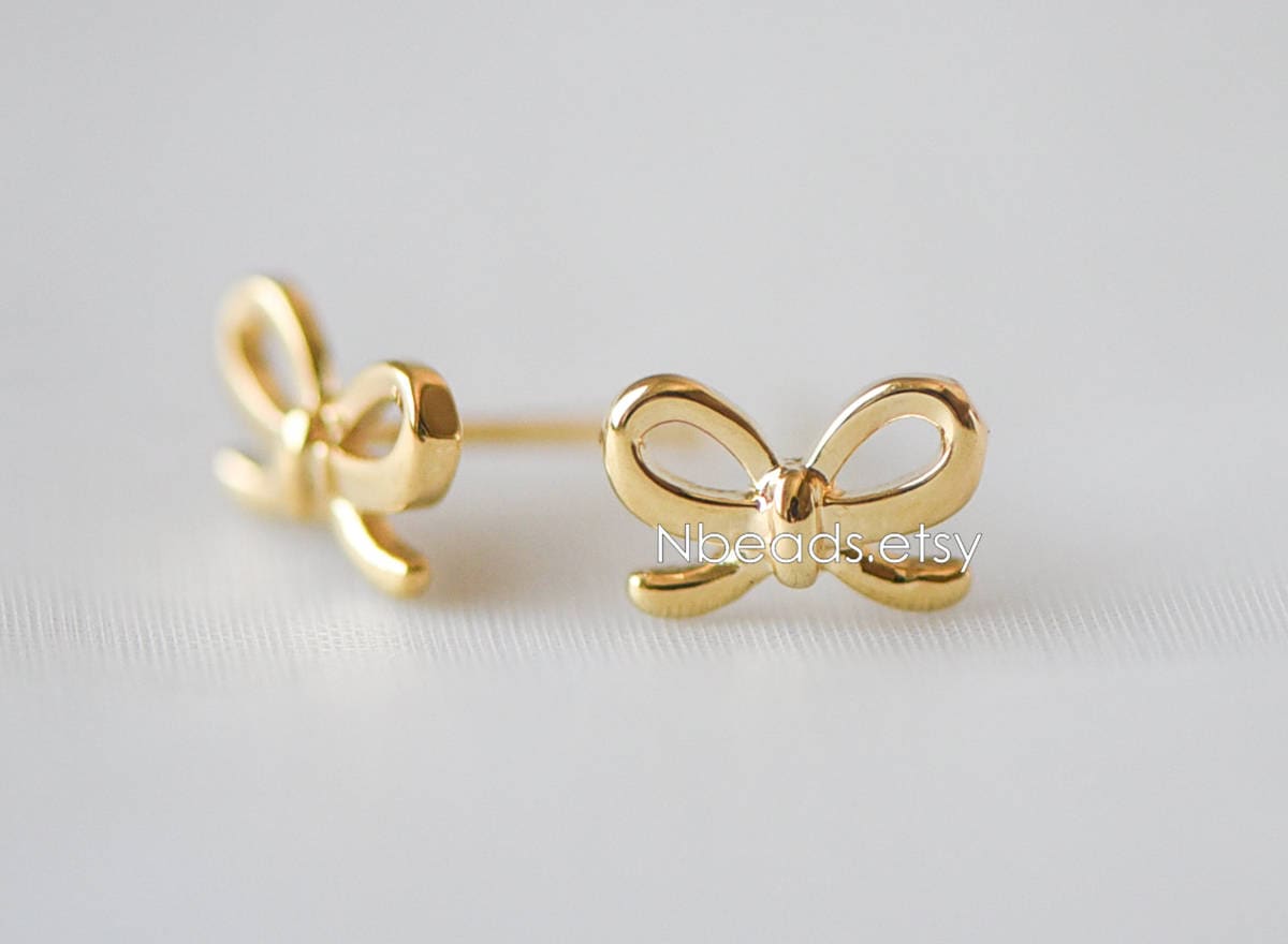 10pcs Gold/ Rhodium plated Brass Bowknot Ear Posts, Bow Knot Stud Earrings (GB-139-C)