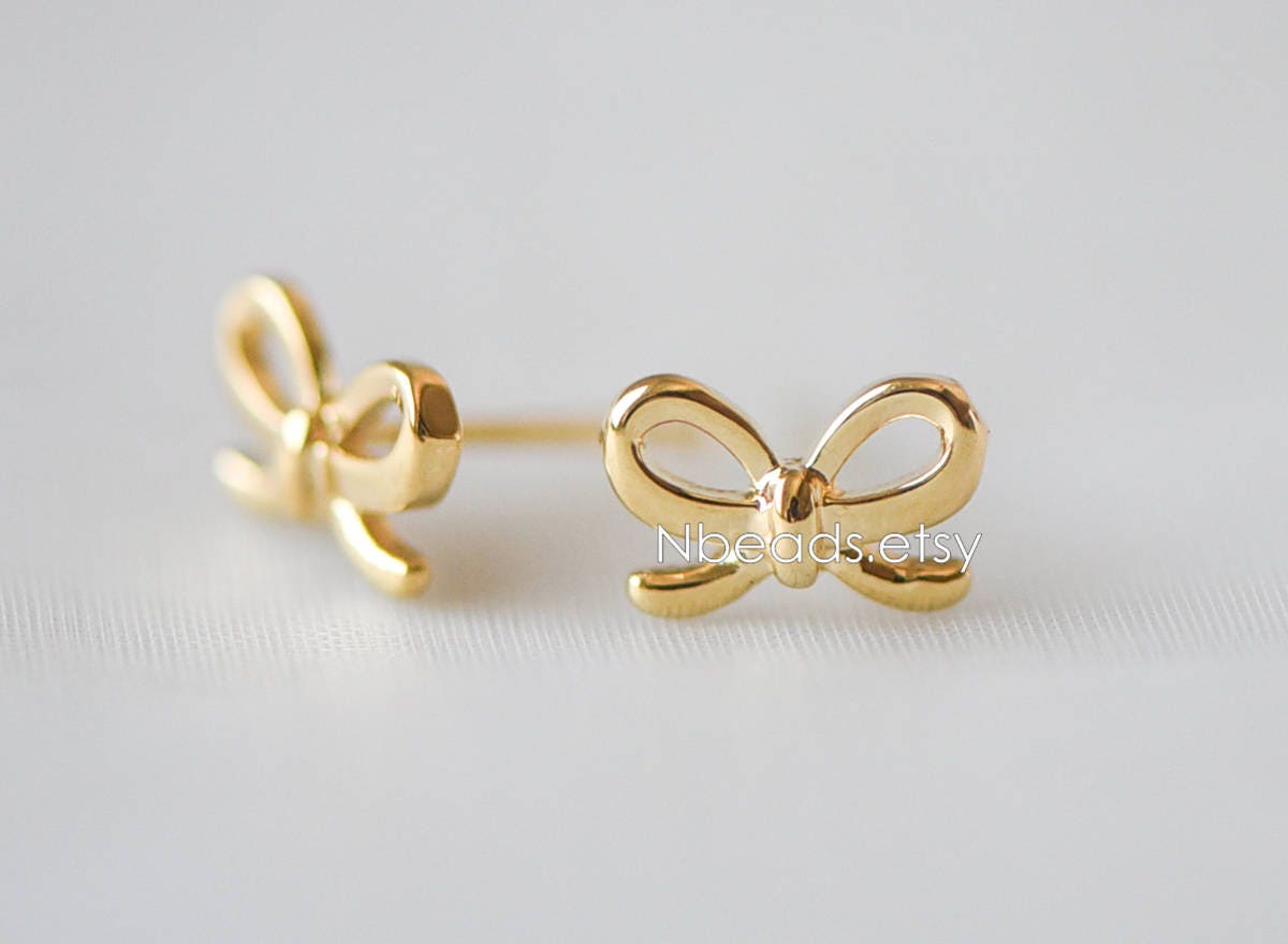 10pcs Gold/ Rhodium plated Brass Bowknot Ear Posts, Bow Knot Stud Earrings (GB-139-C)