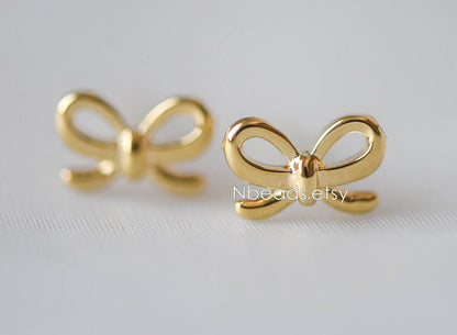 10pcs Gold/ Rhodium plated Brass Bowknot Ear Posts, Bow Knot Stud Earrings (GB-139-C)
