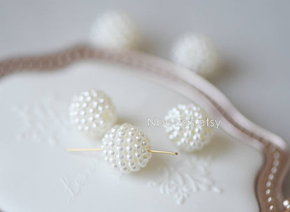 20pcs Plastic Acrylic Round Beads 10/ 12/ 14mm, White Pearly Pearl Ball Beads (#SL-026)
