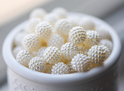 20pcs Plastic Acrylic Round Beads 10/ 12/ 14mm, White Pearly Pearl Ball Beads (#SL-026)