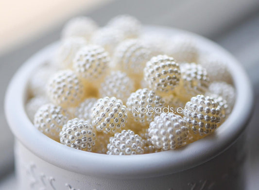 20pcs Plastic Acrylic Round Beads 10/ 12/ 14mm, White Pearly Pearl Ball Beads (#SL-026)