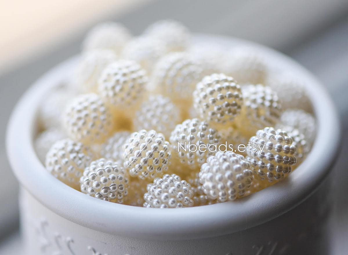 20pcs Plastic Acrylic Round Beads 10/ 12/ 14mm, White Pearly Pearl Ball Beads (#SL-026)