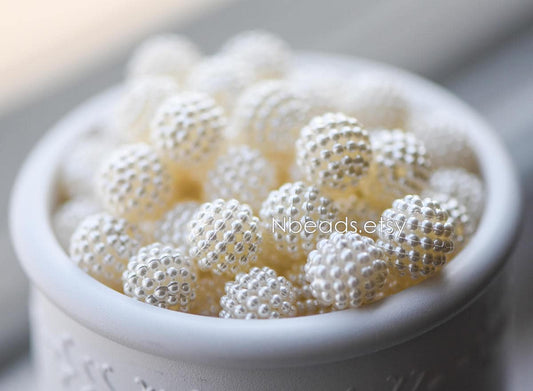 20pcs Plastic Acrylic Round Beads 10/ 12/ 14mm, White Pearly Pearl Ball Beads (#SL-026)