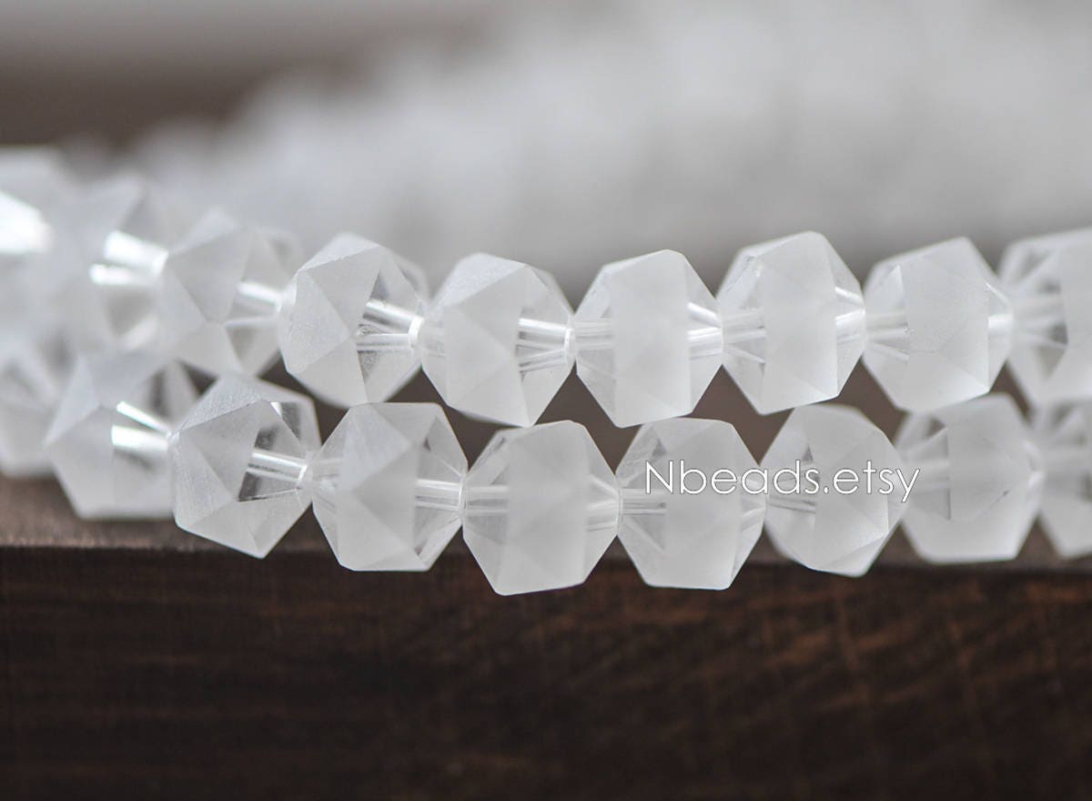 70pcs Frosted Faceted Crystal Glass beads 8mm, Transparent Clear Matte- (TS83-2)