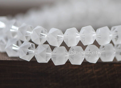 70pcs Frosted Faceted Crystal Glass beads 8mm, Transparent Clear Matte- (TS83-2)