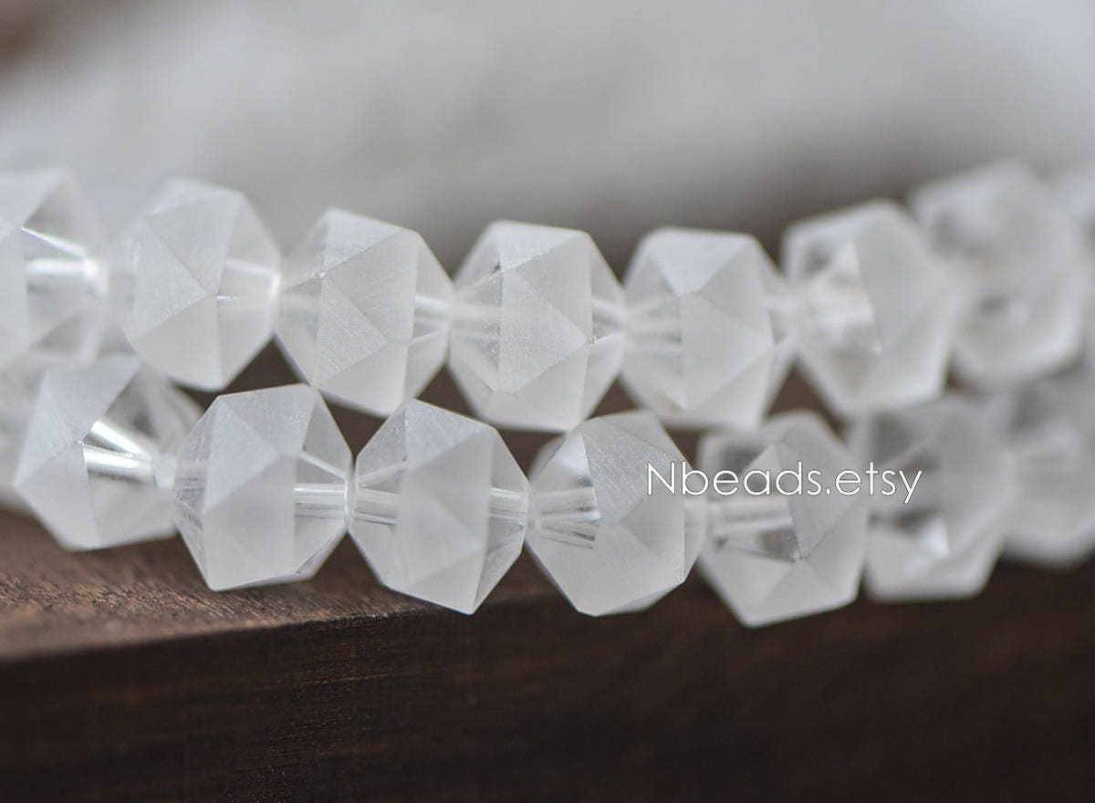 70pcs Frosted Faceted Crystal Glass beads 8mm, Transparent Clear Matte- (TS83-2)