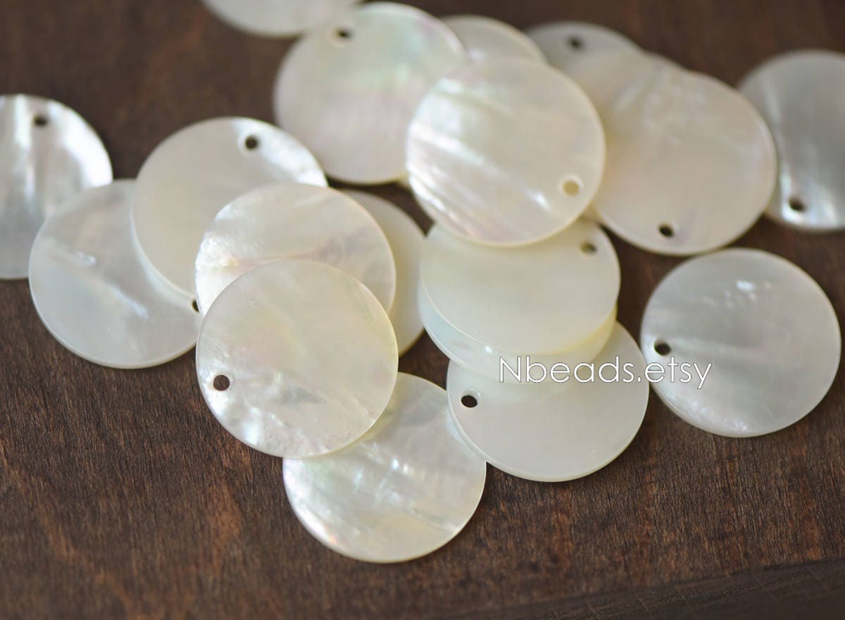 10pcs White Mother of Pearl Coin Charms, Round Disc MOP Shell Pendants 10/ 15/ 20mm (V1309)