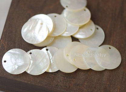 10pcs White Mother of Pearl Coin Charms, Round Disc MOP Shell Pendants 10/ 15/ 20mm (V1309)