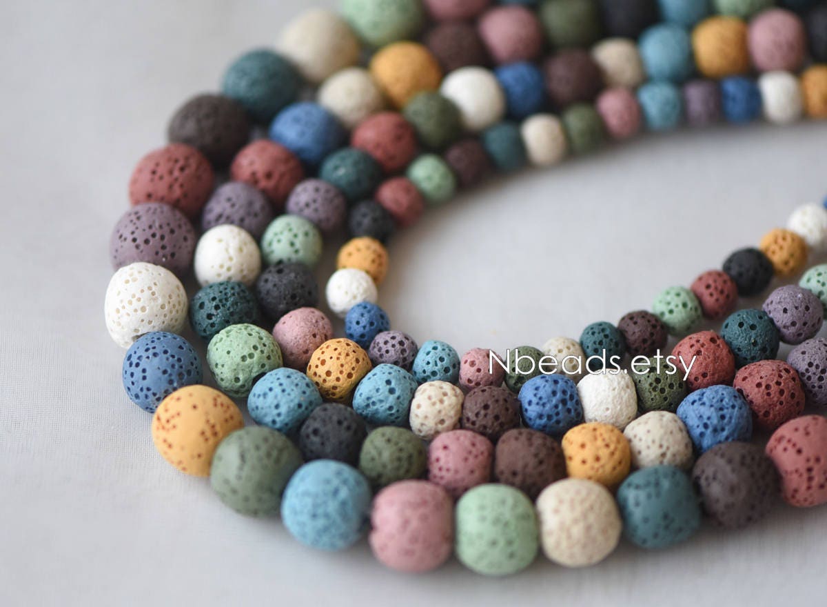 Volcanic Stone Round Beads, Natural Lava Beads Wholesale 6/ 8/ 10/ 12mm, Rainbow Mix Color (#V6080)