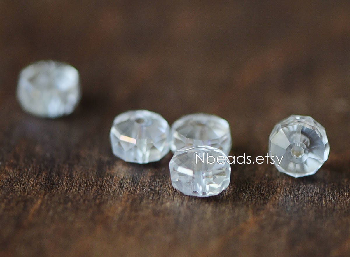 Faceted Crystal Rondelle Beads 8x5mm, Sparkly Glass Spacer Beads 5 Colors -(TS-88)/ 100 beads
