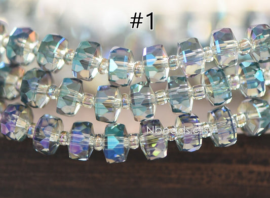 Faceted Crystal Rondelle Beads 8x5mm, Sparkly Glass Spacer Beads 5 Colors -(TS-88)/ 100 beads