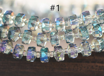 Faceted Crystal Rondelle Beads 8x5mm, Sparkly Glass Spacer Beads 5 Colors -(TS-88)/ 95 beads