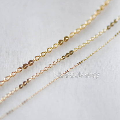 Gold plated Brass Cable Chains, 1.2/ 1.7/ 2/ 2.7mm Thin, Delicate Link Chains (#LK-104)/ 1 Meter=3.3 ft