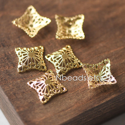 10pcs Gold Filirgree Stamping Connectors, Real Gold plated Brass Floral Charms 20mm, Lead Nickel Free (GB-149)