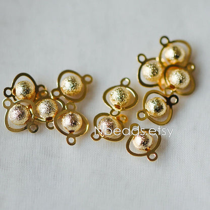 10pcs Gold plated Brass Connectors with Matte Round Beads, Lead Nickel Free (GB-151)