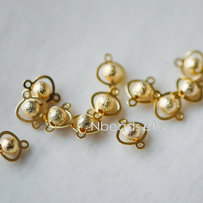 10pcs Gold plated Brass Connectors with Matte Round Beads, Lead Nickel Free (GB-151)