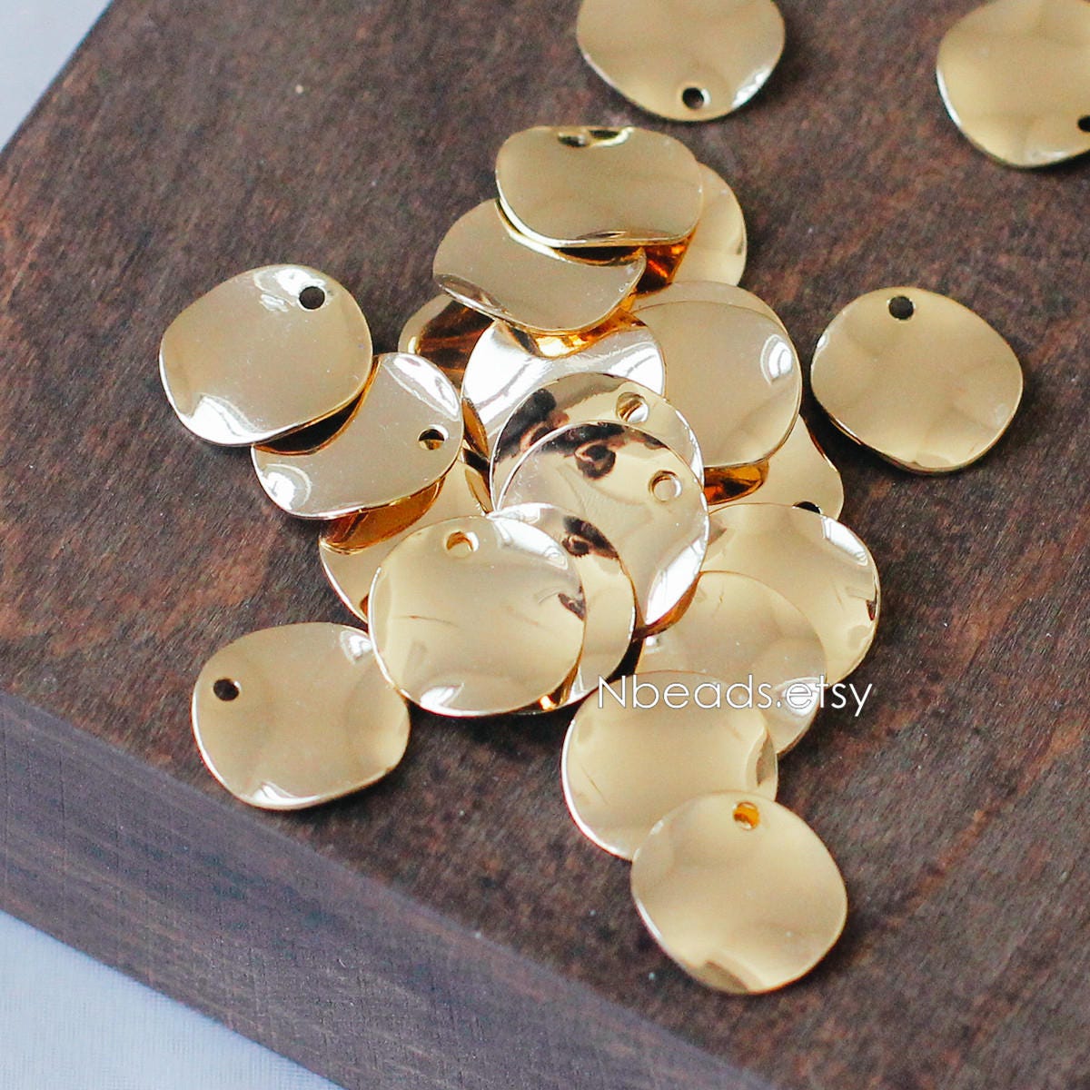 10pcs Hammered Disc Charms 12/ 15mm, Polished Gold/ Rhodium plated Brass Round Coin Charms (GB-153)