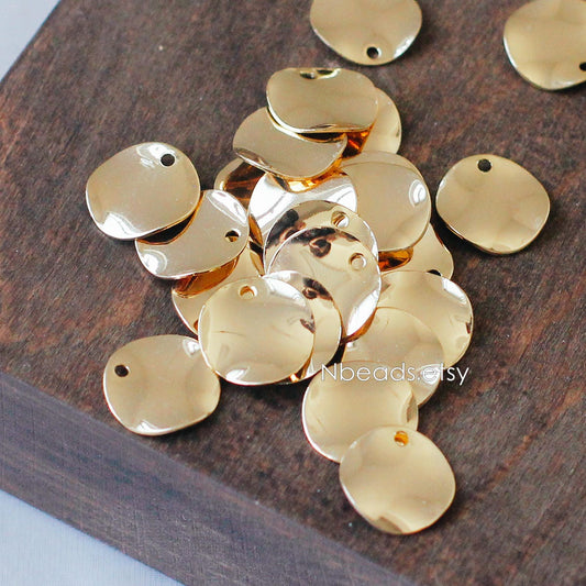 10pcs Hammered Disc Charms 12/ 15mm, Polished Gold/ Rhodium plated Brass Round Coin Charms (GB-153)