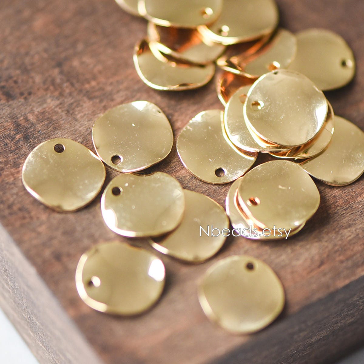 10pcs Hammered Disc Charms 12/ 15mm, Polished Gold/ Rhodium plated Brass Round Coin Charms (GB-153)