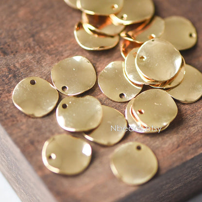 10pcs Hammered Disc Charms 12/ 15mm, Polished Gold/ Rhodium plated Brass Round Coin Charms (GB-153)