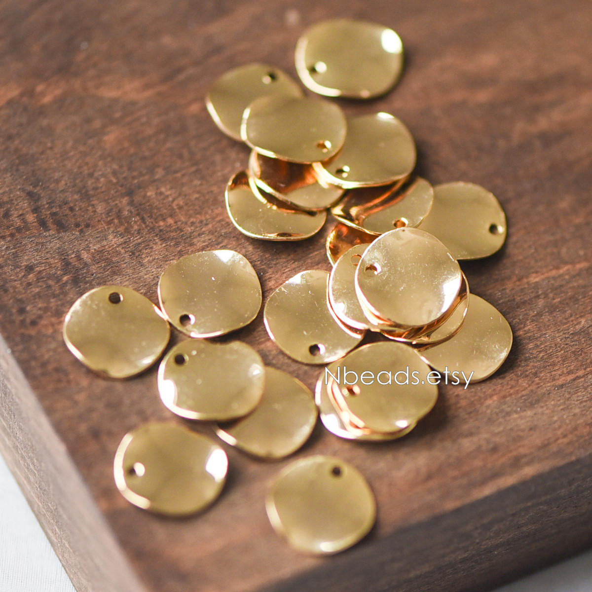 10pcs Hammered Disc Charms 12/ 15mm, Polished Gold/ Rhodium plated Brass Round Coin Charms (GB-153)