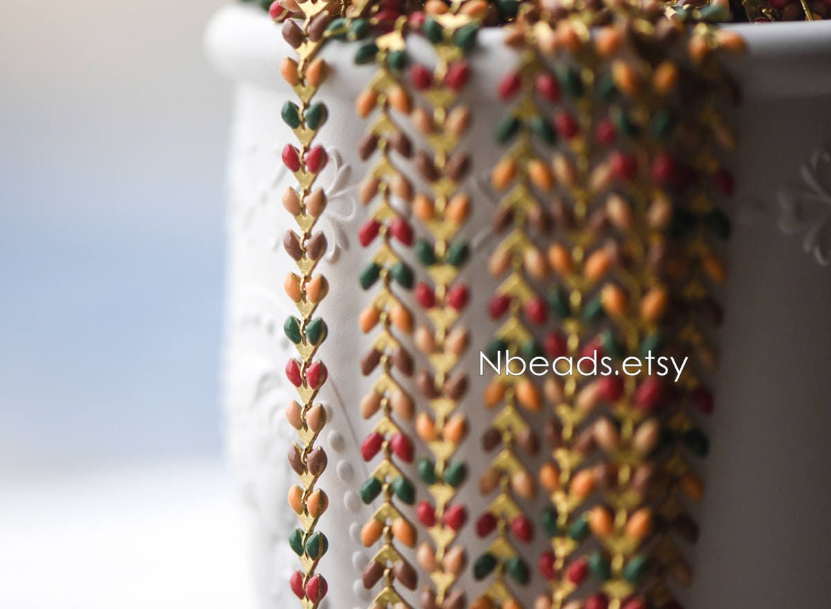 Rainbow Enamel Brass Arrow Chain 6mm, Flat Chevron Chain, Herringbone Fish bone Designer Chain (#LK-046-2)/ 1 Meter=3.3ft