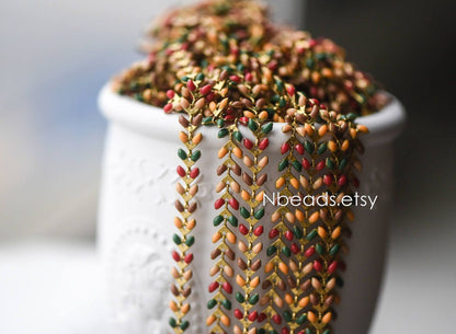 Rainbow Enamel Brass Arrow Chain 6mm, Flat Chevron Chain, Herringbone Fish bone Designer Chain (#LK-046-2)/ 1 Meter=3.3ft