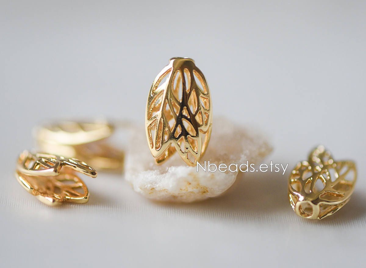 10pcs Gold Flower Bead Caps 16mm, Gold plated Brass Tulip Tassel Caps, Lead Nickel Free (GB-110)