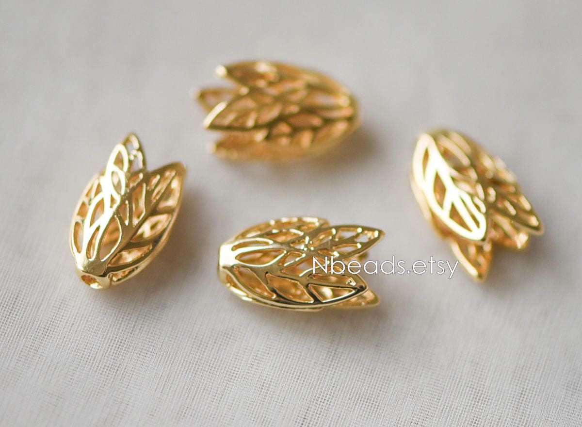10pcs Gold Flower Bead Caps 16mm, Gold plated Brass Tulip Tassel Caps, Lead Nickel Free (GB-110-A)