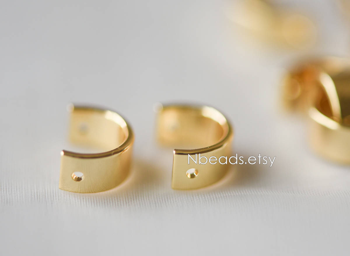 10pcs Gold Round Bead Frame Charms, Real Gold plated Brass Half Ring Connectors, Inner 8.5/ 9.8mm (GB-112)