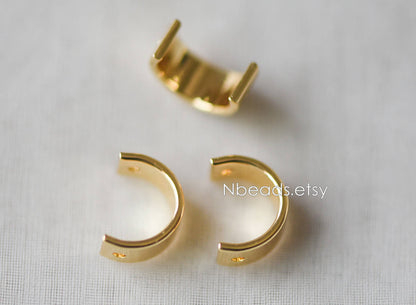 10pcs Gold Round Bead Frame Charms, Real Gold plated Brass Half Ring Connectors, Inner 8.5/ 9.8mm (GB-112)