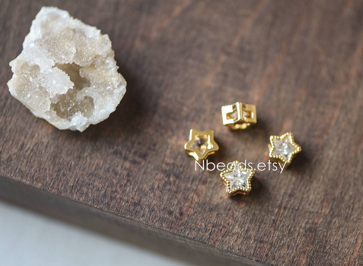 10pcs Gold plated Brass Rhinestone Star Spacer Beads 7mm (GB-123)
