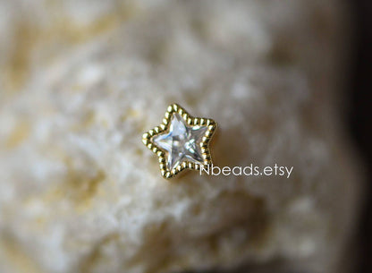 10pcs Gold plated Brass Rhinestone Star Spacer Beads 7mm (GB-123)
