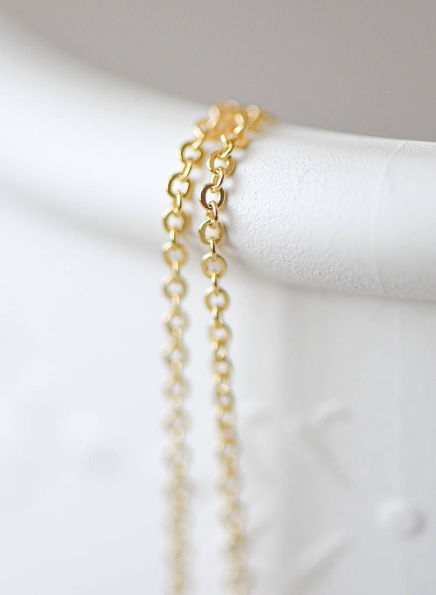 Dainty Gold plated Brass Cable Chains, Soldered Oval Chain Wholesale, 1.2/ 1.4/ 1.6/ 1.8/ 2/ 3.2mm Multi Sizes (#LK-106)/ 1 Meter=3.3 ft