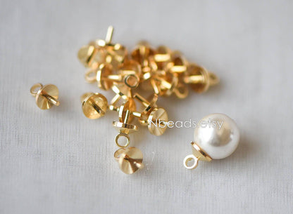 20pcs Gold plated Brass Peg Bail For Half Drilled Pearls Or Stones, Pearl Drop 4/ 5/ 6mm Cup (GB-135)