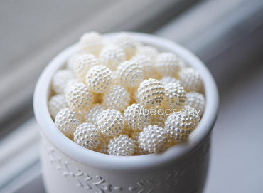 20pcs Plastic Acrylic Round Beads 10/ 12/ 14mm, White Pearly Pearl Ball Beads (#SL-026)