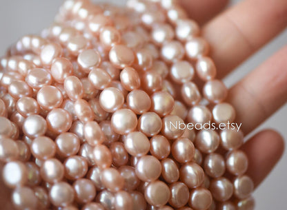 Freshwater Button Pearls 8mm, Peach Round Coin Pearl -(PL03-12)/ 15" full strand