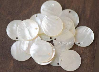 10pcs White Mother of Pearl Coin Charms, Round Disc MOP Shell Pendants 10/ 15/ 20mm (V1309)