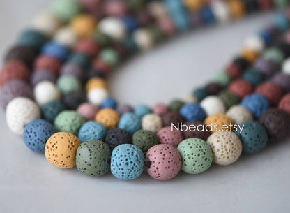 Volcanic Stone Round Beads, Natural Lava Beads Wholesale 6/ 8/ 10/ 12mm, Rainbow Mix Color (#V6080)