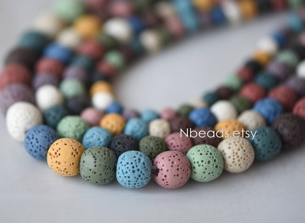 Volcanic Stone Round Beads, Natural Lava Beads Wholesale 6/ 8/ 10/ 12mm, Rainbow Mix Color (#V6080)