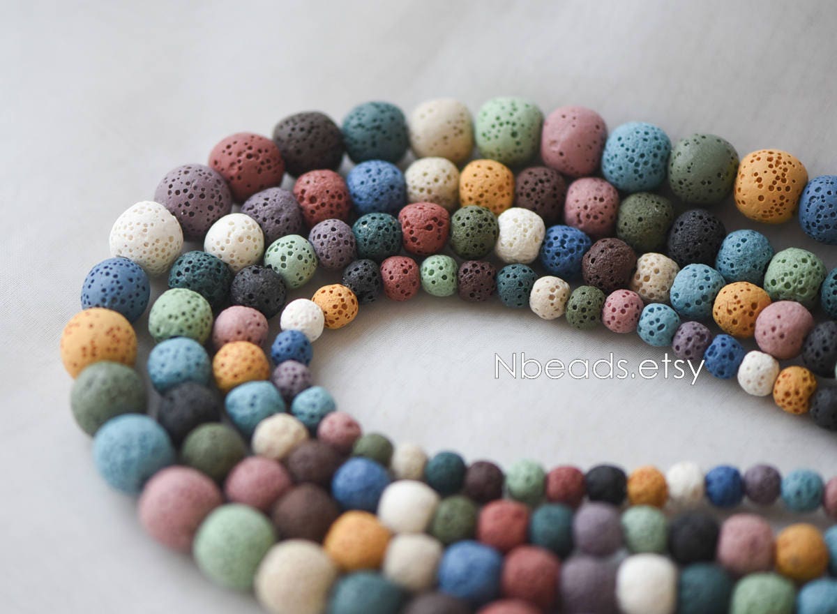 Volcanic Stone Round Beads, Natural Lava Beads Wholesale 6/ 8/ 10/ 12mm, Rainbow Mix Color (#V6080)