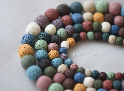 Volcanic Stone Round Beads, Natural Lava Beads Wholesale 6/ 8/ 10/ 12mm, Rainbow Mix Color (#V6080)